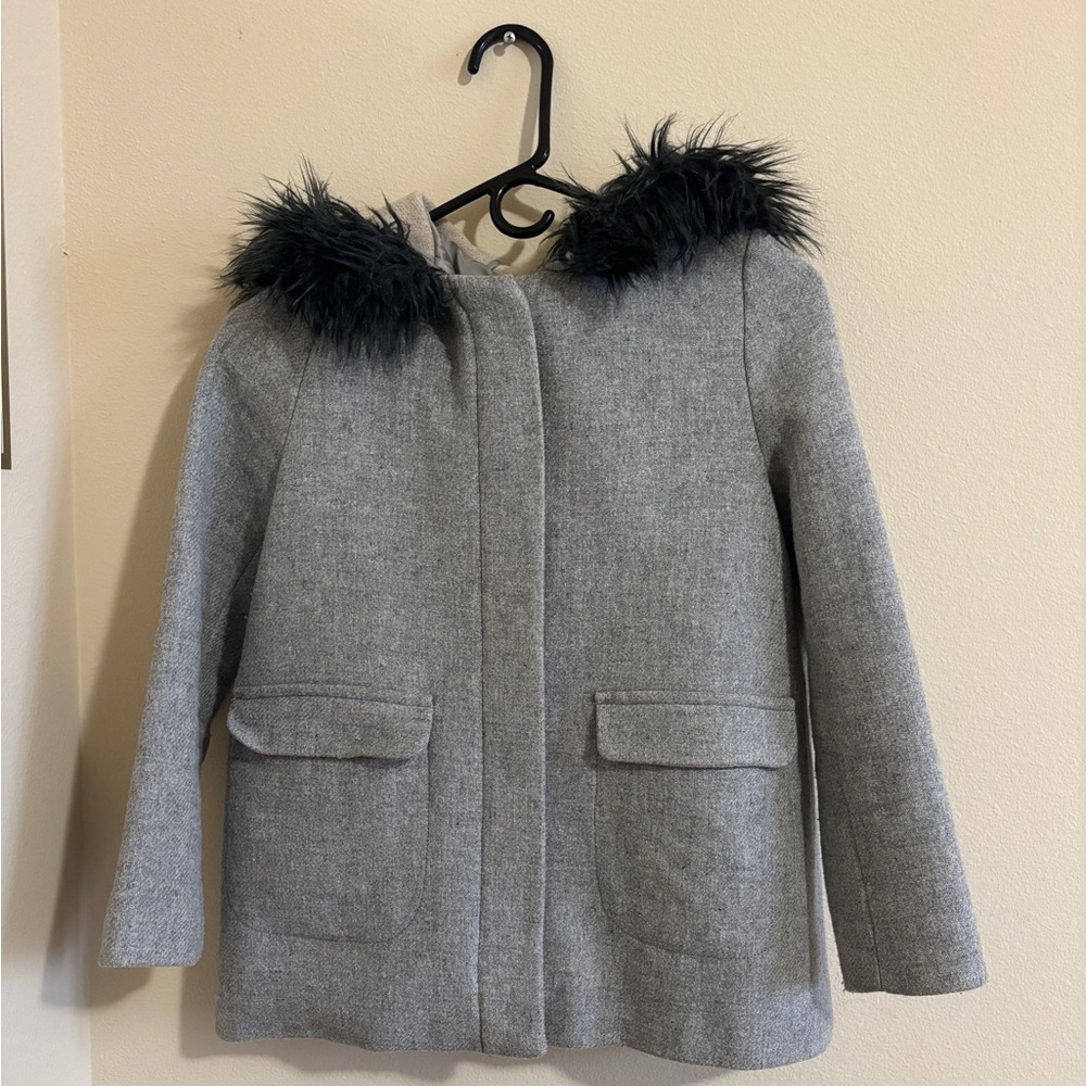 ZARA Gray Fur Trimmed Kids Coat